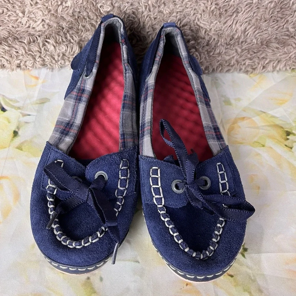 Simple Shoes Suede Womens Size 8 Loafers Moccasin Style Plaid Design Egg Crate